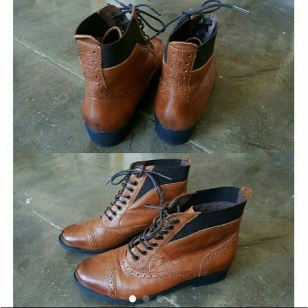 NWT Western Inspired Women’s Brown Leather Lace-Up Cap Toe Ankle Boots
